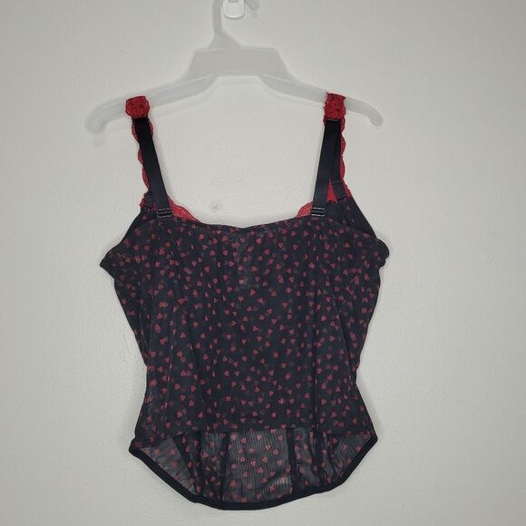 Cacique black and red heart print whimsigoth alternative edgy corset top size 44 - Picture 2 of 8